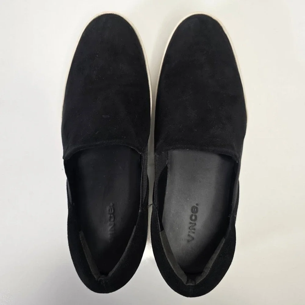 Vince Women US 8 EUR‎ 38 Warren Black Suede Platform Slip On Sneakers Shoes